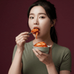 내장지방을 줄이는데 효과적인 김치를 먹는 다이어터 모습