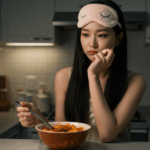 다이어트 중 야식을 먹어야하나 말아야 하나 고민하는 모습