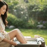 피로해서 식욕 폭발할 때 폭식 피하는 방법으로 족욕이 좋다는 얘기를 듣고 족욕을 하는 다이어터 모습