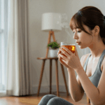 다이어트와 건강에 좋은 보이차를 마시고 있는 한국 여자 다이어터의 모습