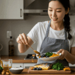 항염증 식품인 아몬드, 케일, 블루베리, 올리브오일, 고등어, 강황이들어간 카레를 식단으로 선택한 한국 여자 다이어터