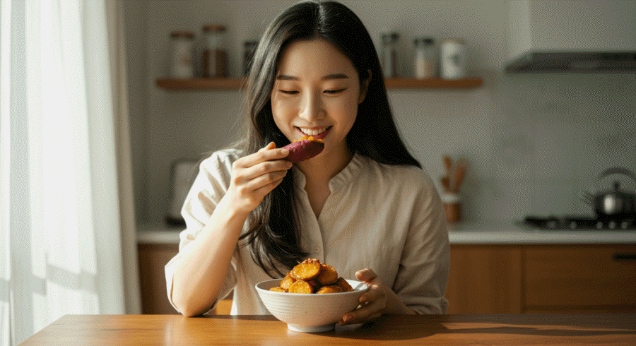 고구마 다이어트를 하고 있는 여성 다이터 사진
