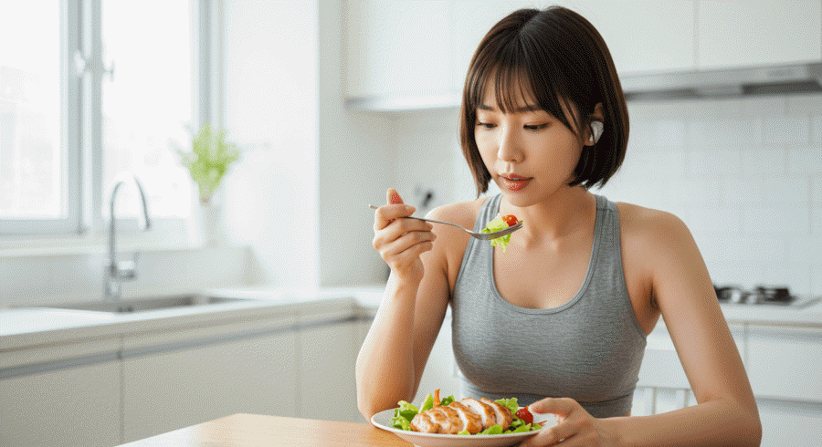 맛있는 닭가슴살 샐러드로 단백질을 섭취하고 있는 다이어터