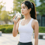 단백질 쉐이크 다이어트를 하고 있는 한국 여자 다이어터