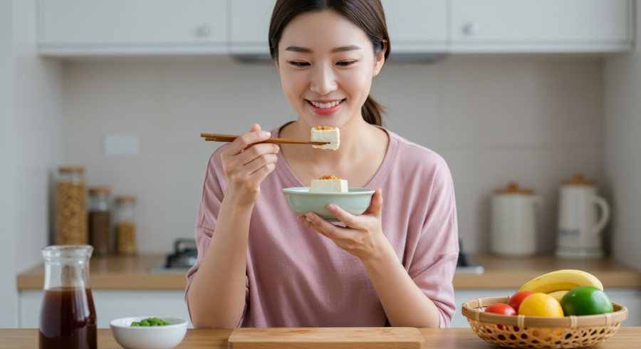 두부 다이어트 식단으로 맛있게 한 끼를 먹고 있는 다이어터