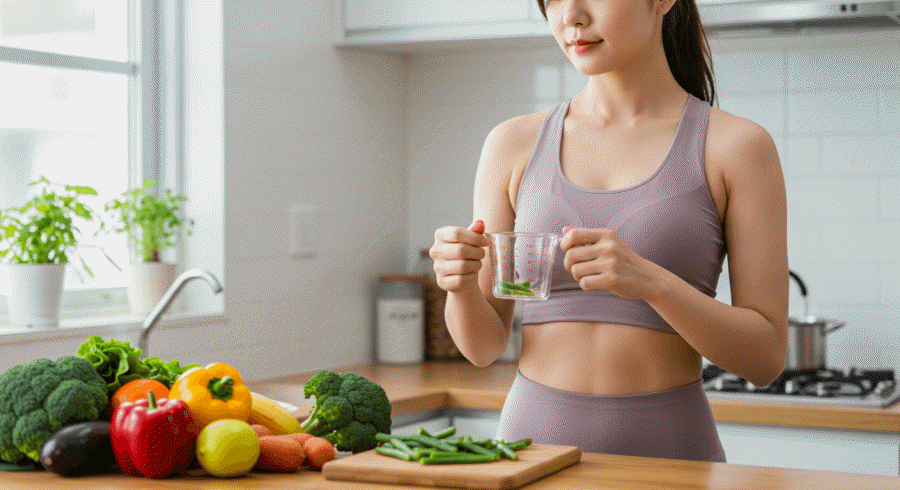 지속 가능한 다이어트를 위해 양을 조절하고 있는 모습