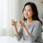 다이어트 영양제를 물과 함께 먹는 다이어터