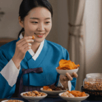 명절 다이어트로 간식은 송편대신 고구마 칩을 먹고 있는 다이어터