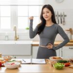 2026년 다이어트 작은 습관 3가지 새해 다이어트 시작하는 30-40대 여성이 건강한 음식과 함께 메모하는 모습