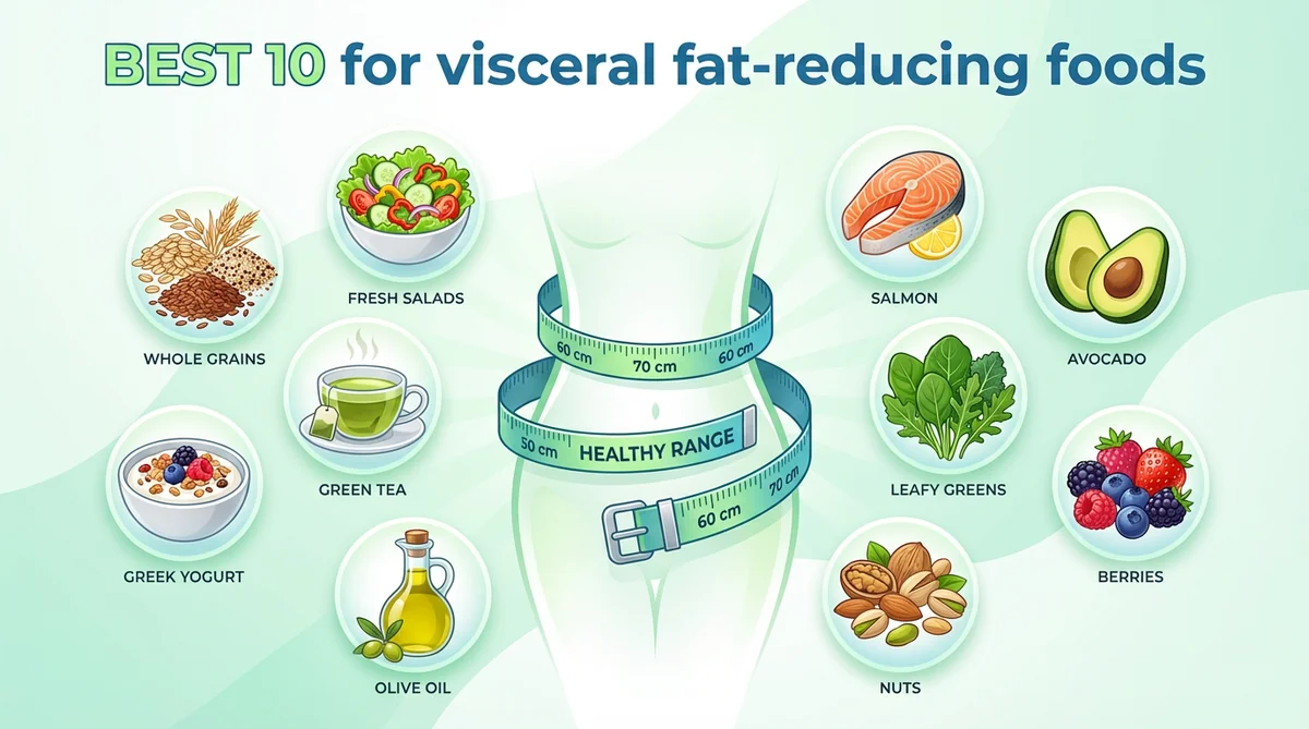 뱃살 빼는 식단과 내장지방 줄이는 음식들이 담긴 건강한 식탁